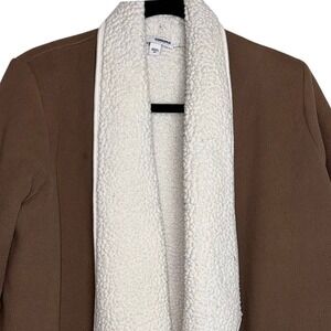 Sonoma Cardigan Fleece Women Medium Brown Sherpa Lined Open Front Shawl Collar